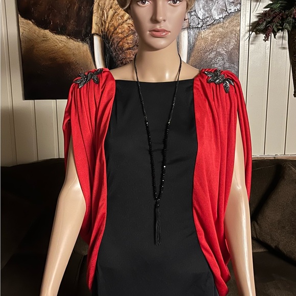 New Leaf California By Samir • Vtg • Large • Black/Red • Elegant • Beaded •Dress - Picture 3 of 14